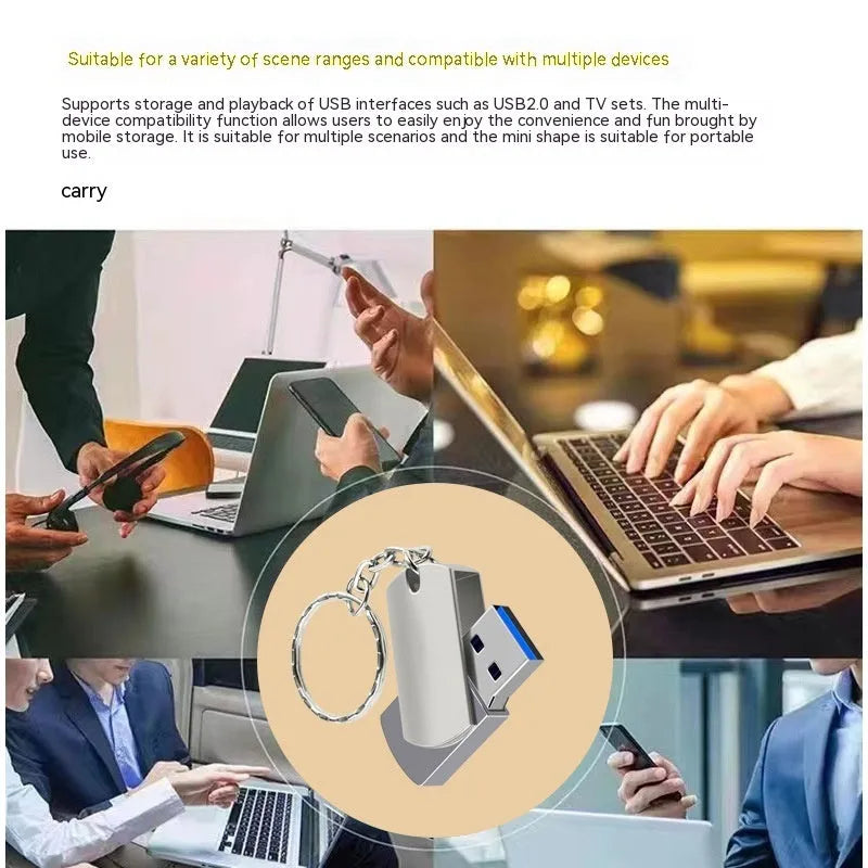 White metal USB flash drive with rotating shell showing compact 34mm size