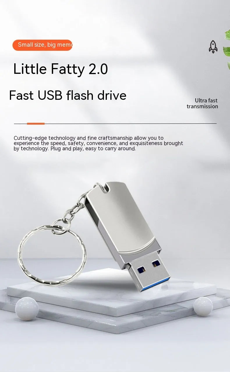 White metal USB flash drive with rotating shell showing compact 34mm size