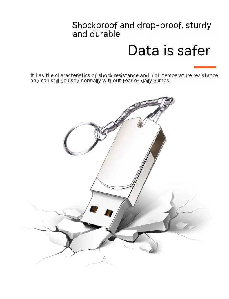 White metal USB flash drive with rotating shell showing compact 34mm size