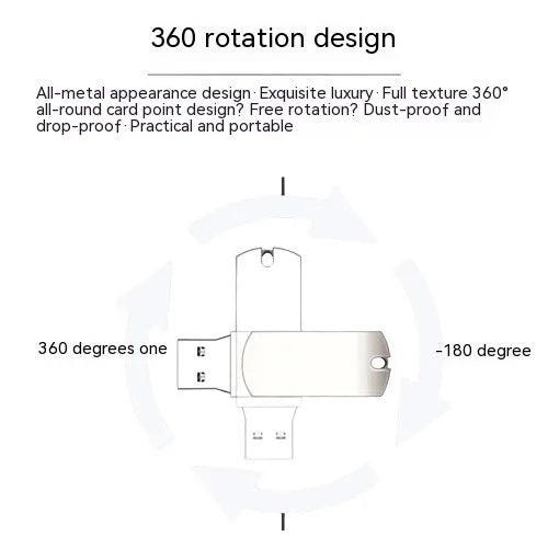White metal USB flash drive with rotating shell showing compact 34mm size