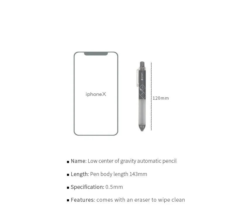 Activity brand 0.5mm automatic pencil with cloud grip, shown in black and white.