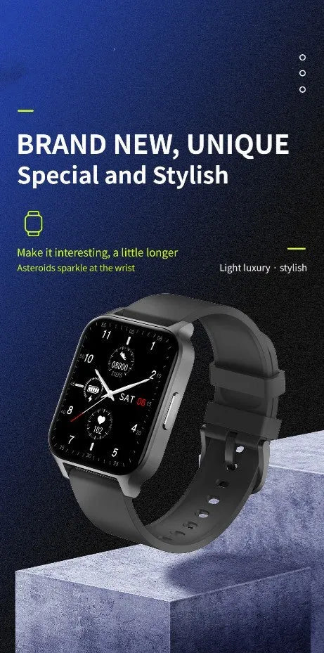 Smart health detection watch with colour TFT screen showing heart rate and blood pressure metrics