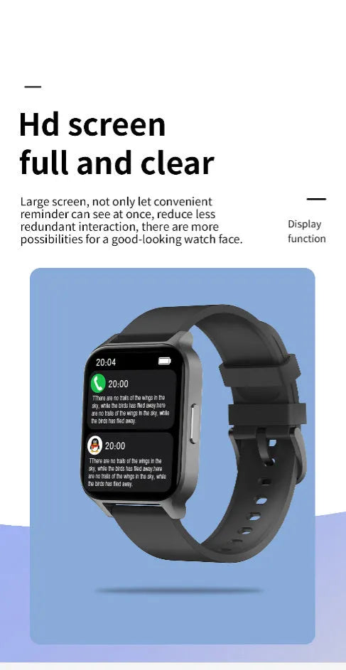 Smart health detection watch with colour TFT screen showing heart rate and blood pressure metrics