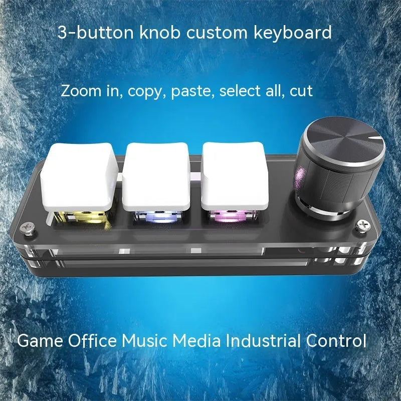 Black mini USB keyboard with RGB backlight and copy paste buttons on compact 15cm design