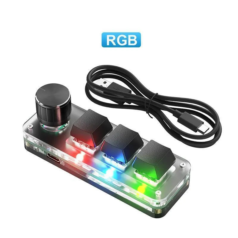 Black mini USB keyboard with RGB backlight and copy paste buttons on compact 15cm design