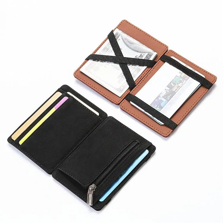 PU leather magic flip card holder wallet with zipper coin purse in multiple colours