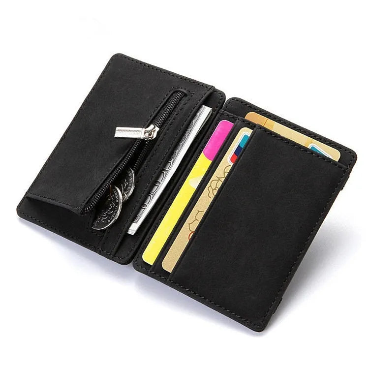 PU leather magic flip card holder wallet with zipper coin purse in multiple colours