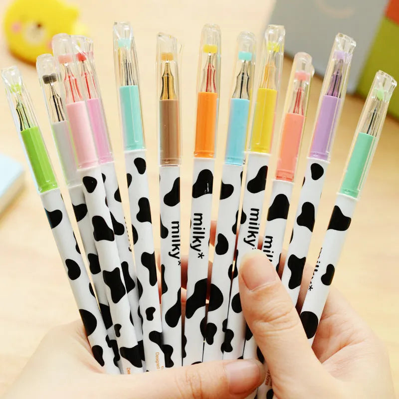 Set of 12 cow colour gel pens with 0.38mm fine tips arranged in a box