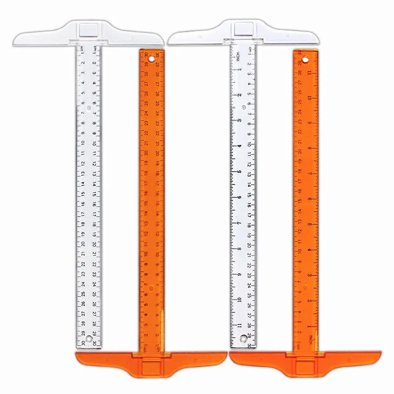 Transparent plastic T-square ruler with 30cm blade and dual centimetre measurement scales