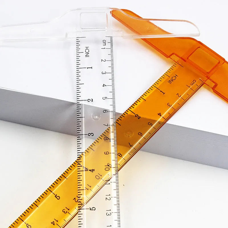 Transparent plastic T-square ruler with 30cm blade and dual centimetre measurement scales