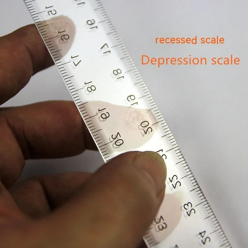 Transparent plastic T-square ruler with 30cm blade and dual centimetre measurement scales