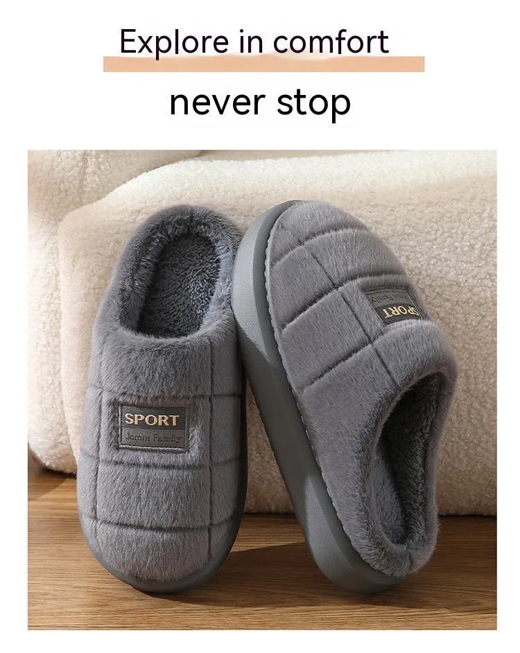 Men's plaid pattern winter slippers with brown cotton upper and EVA non-slip sole