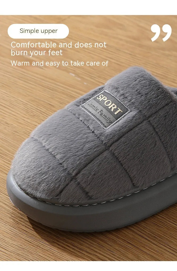 Men's plaid pattern winter slippers with brown cotton upper and EVA non-slip sole