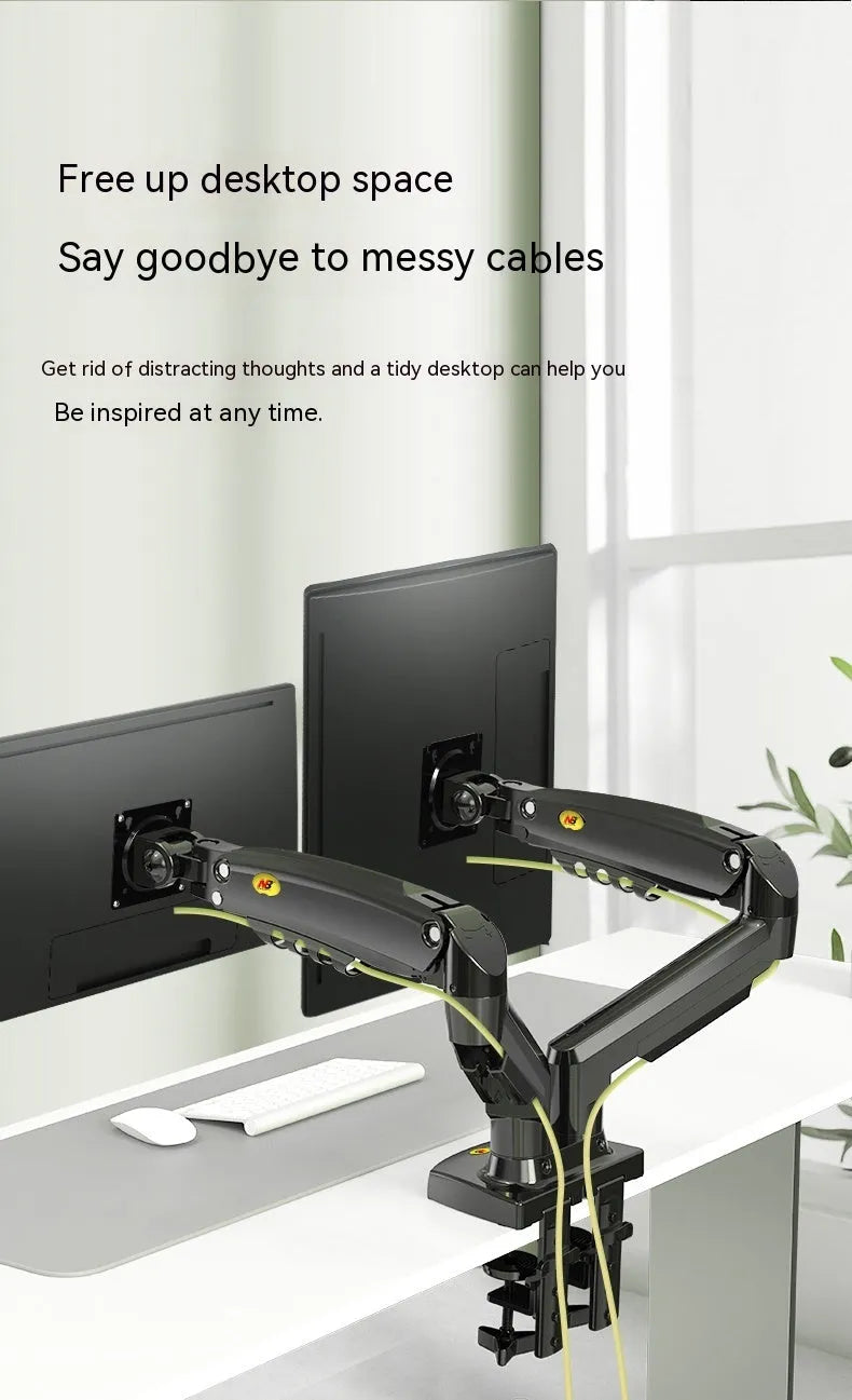 Dual screen lifting monitor bracket with aluminium and ABS construction for VESA 75-100mm mounts