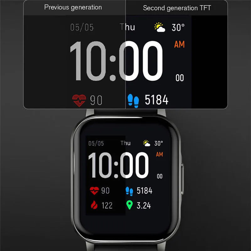 Black waterproof smart bracelet with a 1.4-inch screen on a silicone strap, showing fitness tracking interface.