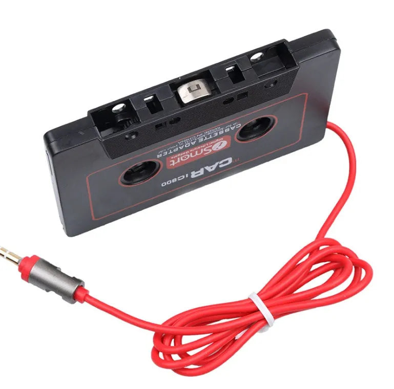 Black cassette adapter with 3.5mm audio jack for connecting MP3 players to car cassette decks