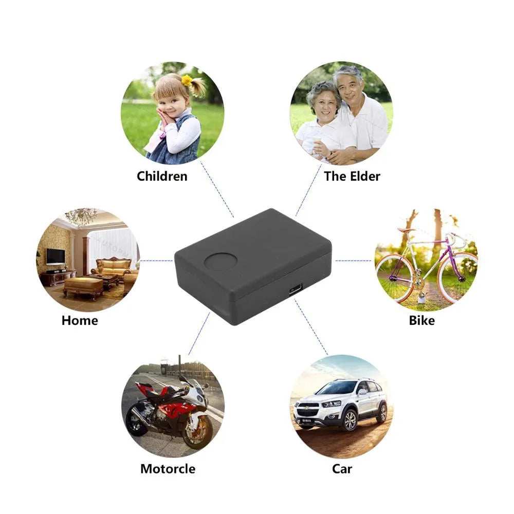 N9 Mini X009 black car GPS tracker alarm with removable back cover showing SIM card slot