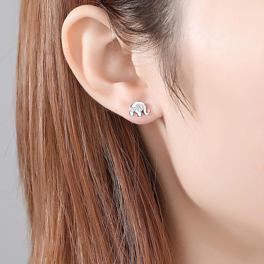 Geometric Korean silver earrings with gem setting, 0.6cm by 0.9cm size, gold and silvery colour options