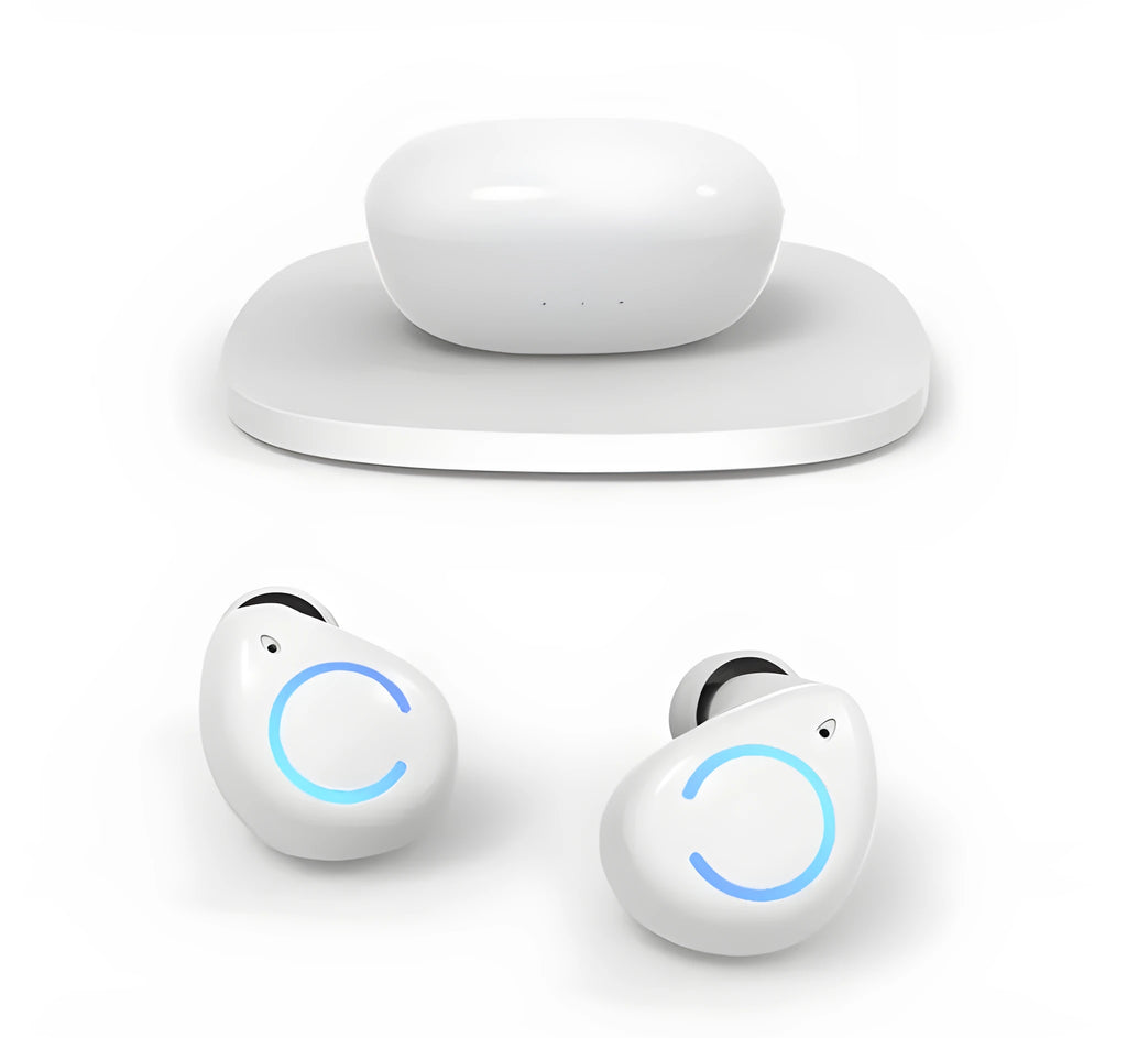 M18 true wireless in-ear Bluetooth headset in black and white colour options.