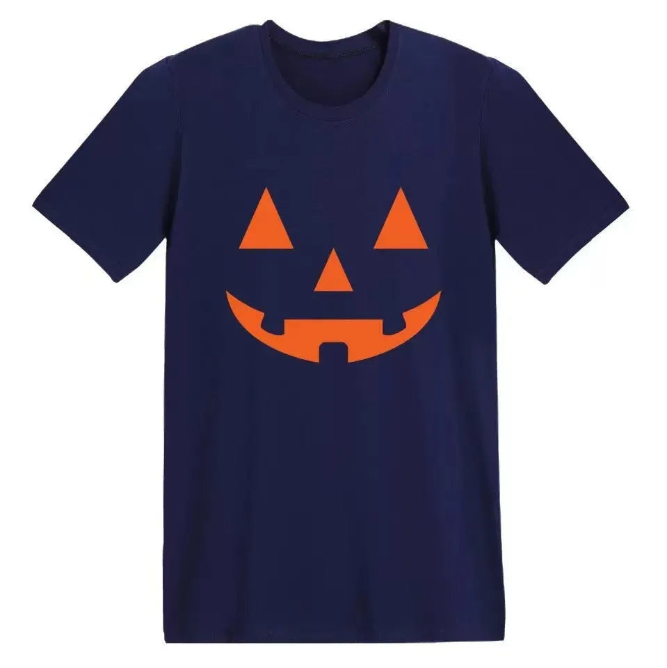 Pure cotton short sleeve Halloween T-shirt with cartoon print, loose fit, orange hat option, sizes S to XXXL