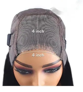 Straight human hair glueless wig with side bangs shown in various lengths