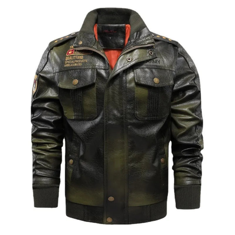 Men's PU leather jacket, stand-up collar, slim fit short style, brown black Army Green, sizes M-5XL