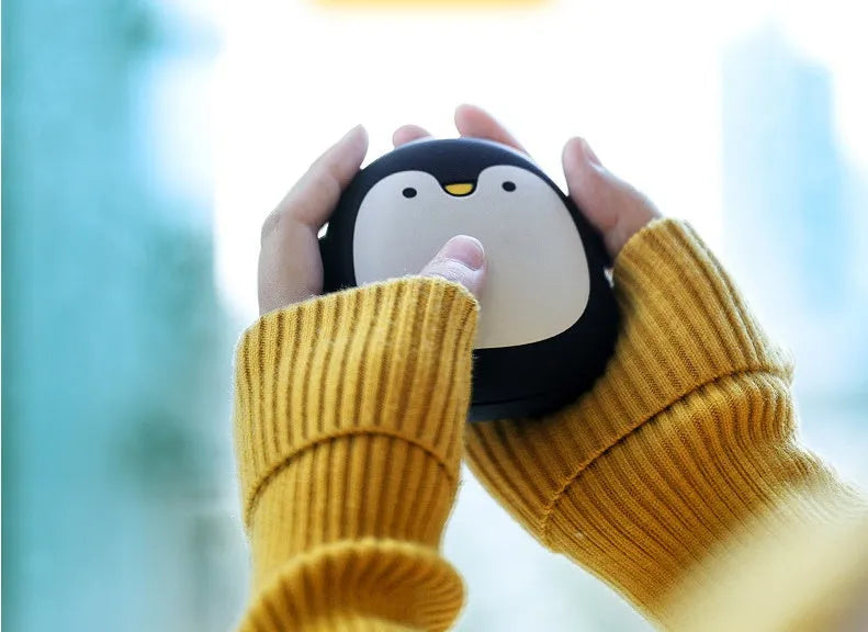 Cartoon penguin polar bear USB rechargeable hand warmer with power bank function in black, white, or whiteblack