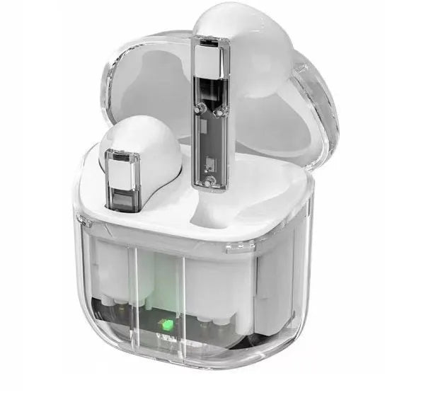 Transparent space capsule case Bluetooth earbuds with digital display in five colour options
