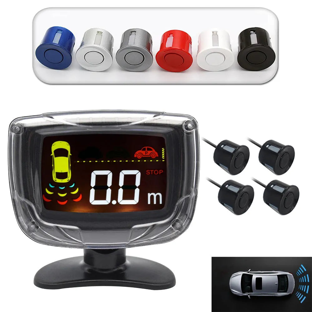 Wireless reversing sensor system with LED display and four embedded probes for vehicle parking safety