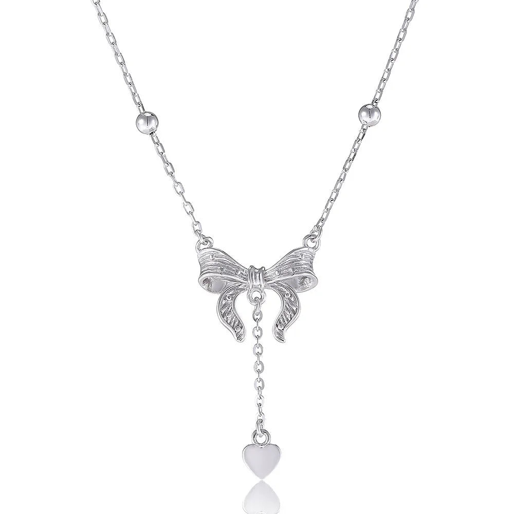 S925 sterling silver necklace with heart-shaped butterfly pendant on an adjustable O-ring chain.