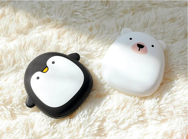 Cartoon penguin polar bear USB rechargeable hand warmer with power bank function in black, white, or whiteblack