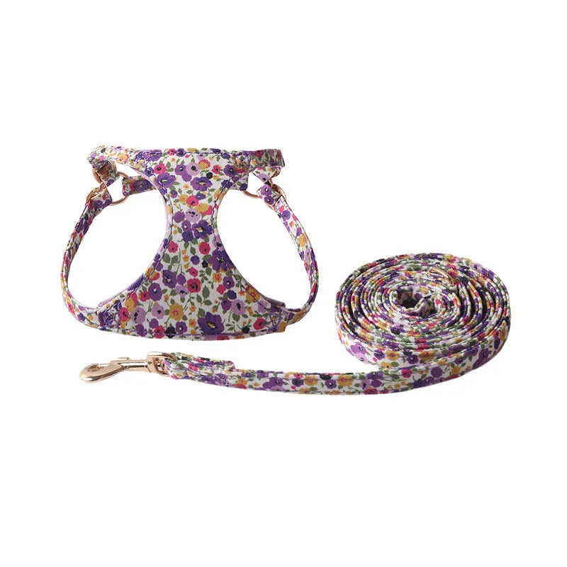 Floral series pet harness suit with hand holding rope in multiple colour options