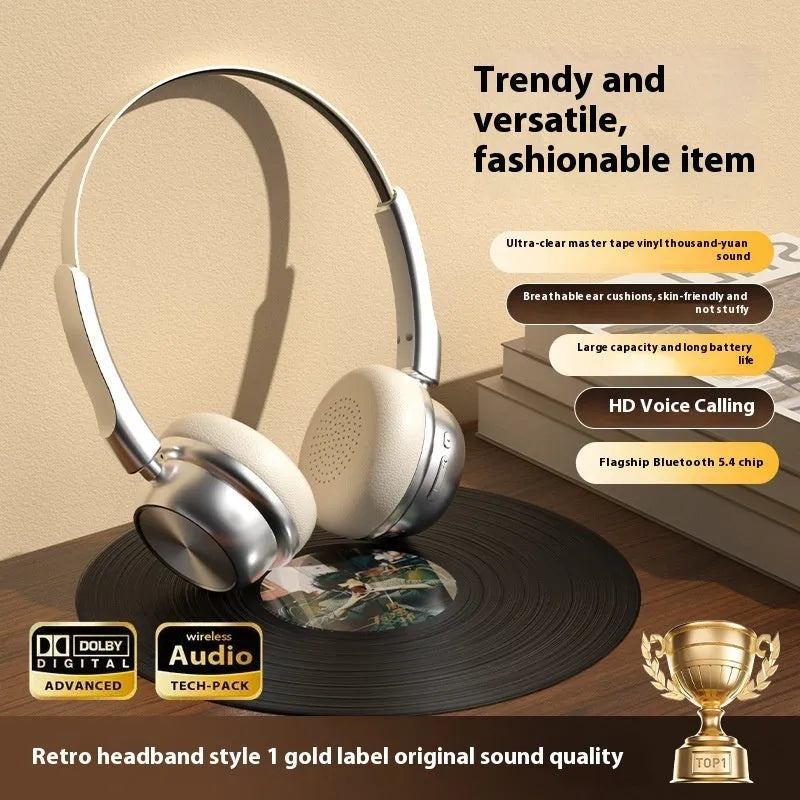 Retro metal head-mounted Bluetooth headset in Silver Brown, Silver Black or Apricot with Jerry chip and 10-metre range