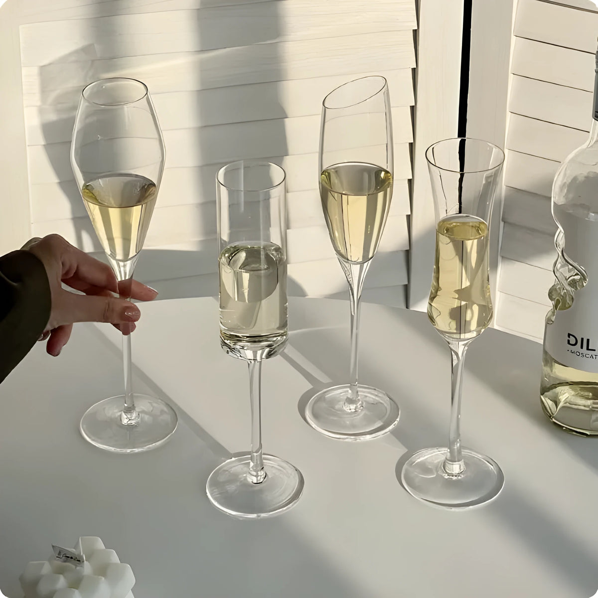 French goblet champagne glass in crystal clear colour with traditional design