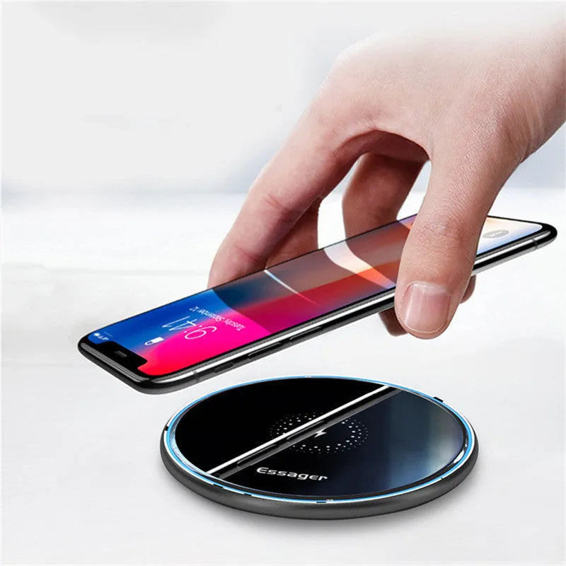 Black and white 15W aluminum alloy wireless charger with LED indicator and anti-slip surface for Qi devices