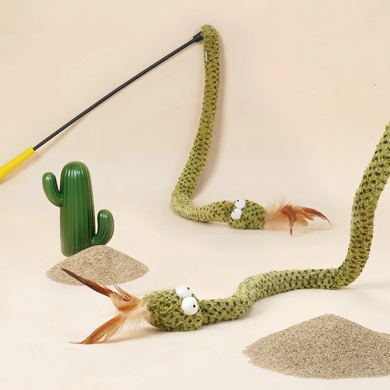 140cm long cat teasing stick with colourful feather attachments for interactive play