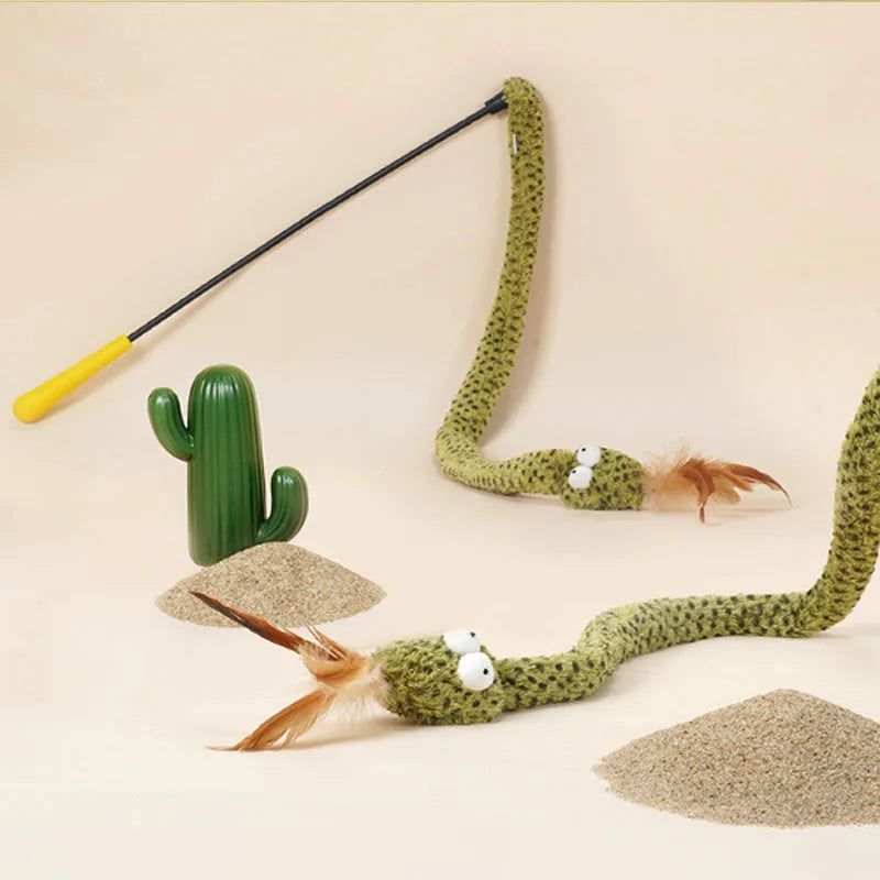 140cm long cat teasing stick with colourful feather attachments for interactive play