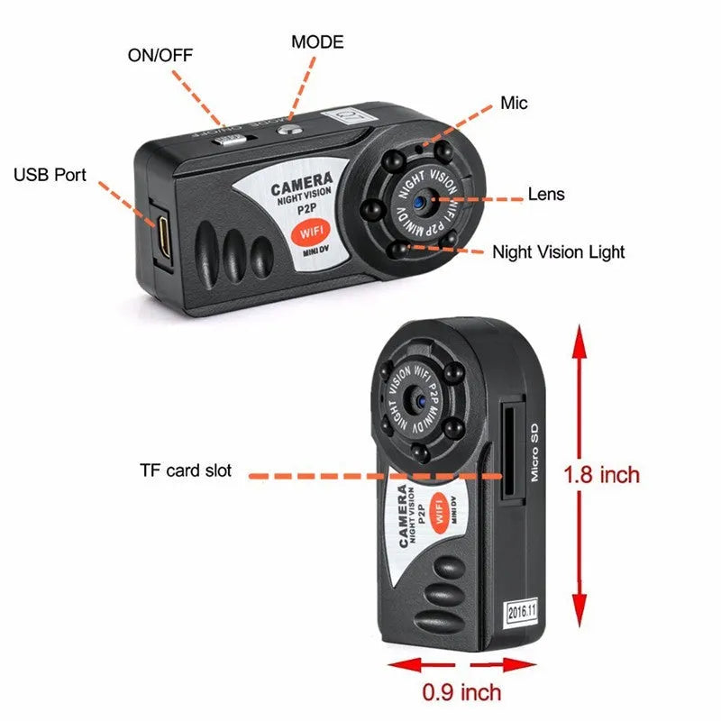 Black WiFi remote surveillance camera with LCD screen showing 16x optical zoom capability
