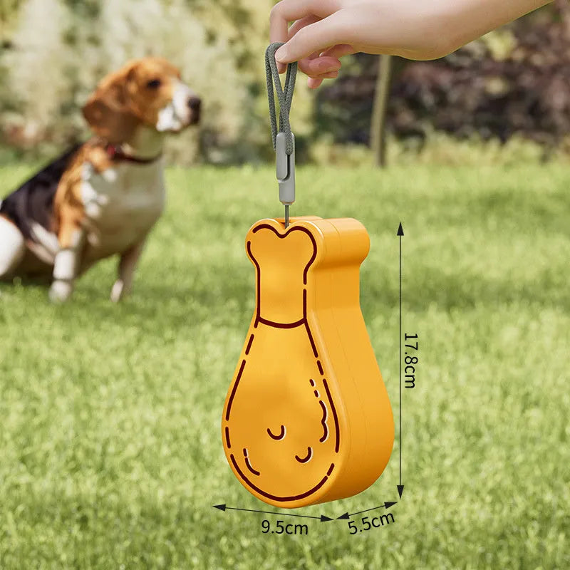 Orange and white portable pet water feeder with water bottle and treat container compartments