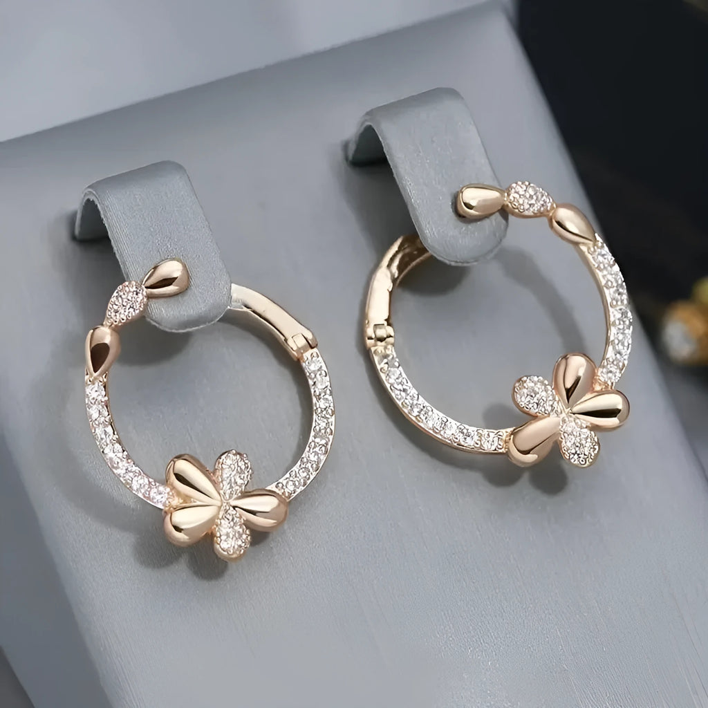 Women's geometric copper ring earrings with electroplated finish in circular design