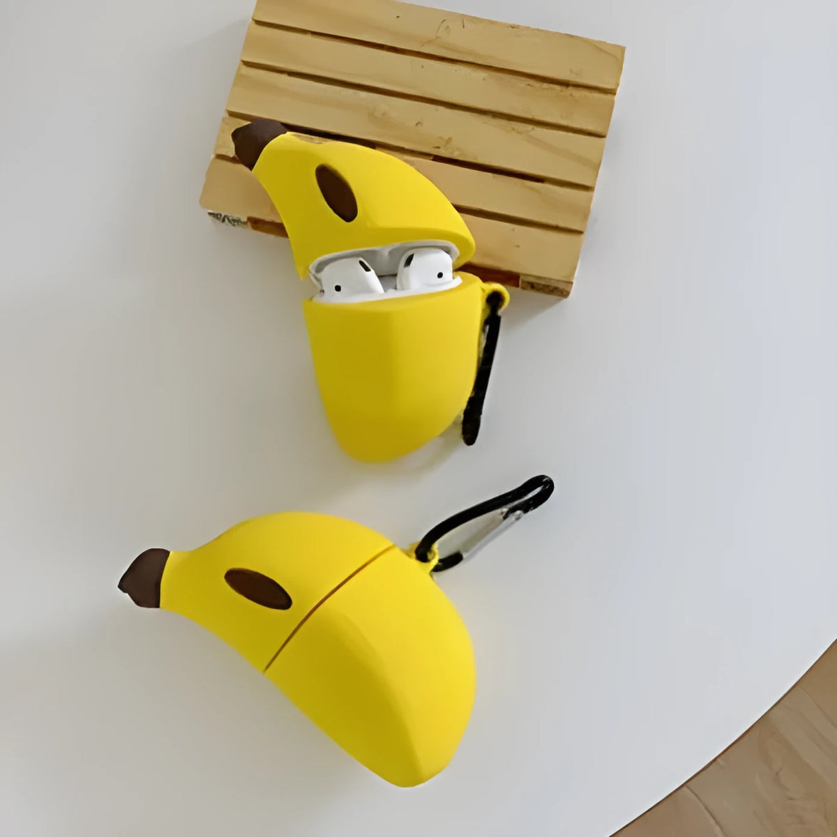 Yellow banana-themed silicone protective case for Apple AirPods Pro wireless headphones