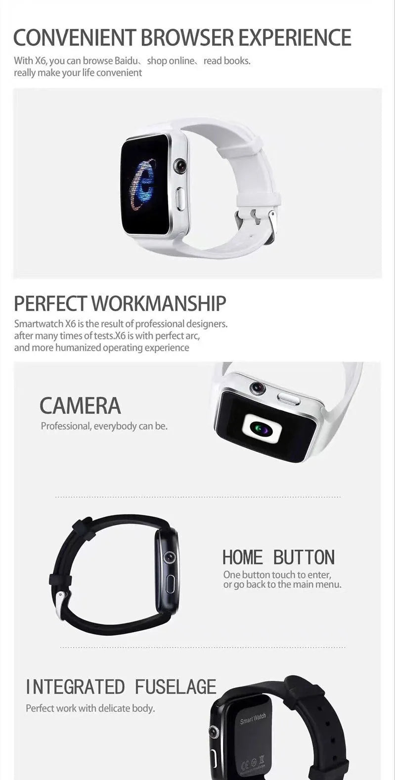 Smart watch with 1.54-inch IPS touch screen and black silicone strap on wrist