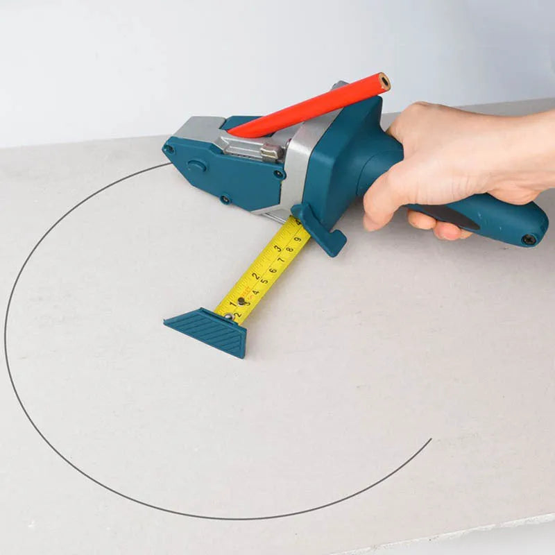 Blue multifunctional woodworking cutter with aluminium alloy body and measurement scale.