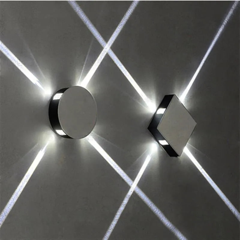 Square and round LED wall light with aluminium body and iron lampshade in 141x141x45mm dimensions