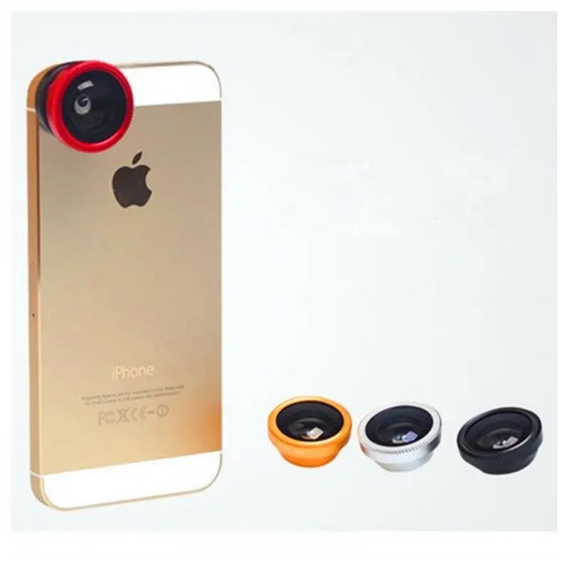 3-in-1 smartphone lens kit with fisheye, wide angle and macro lenses in aluminium alloy casing