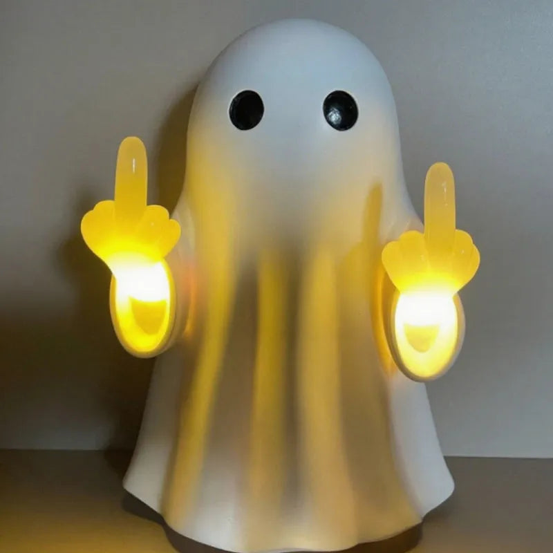 White plastic ghost statue night lamp for Halloween decoration on shelf