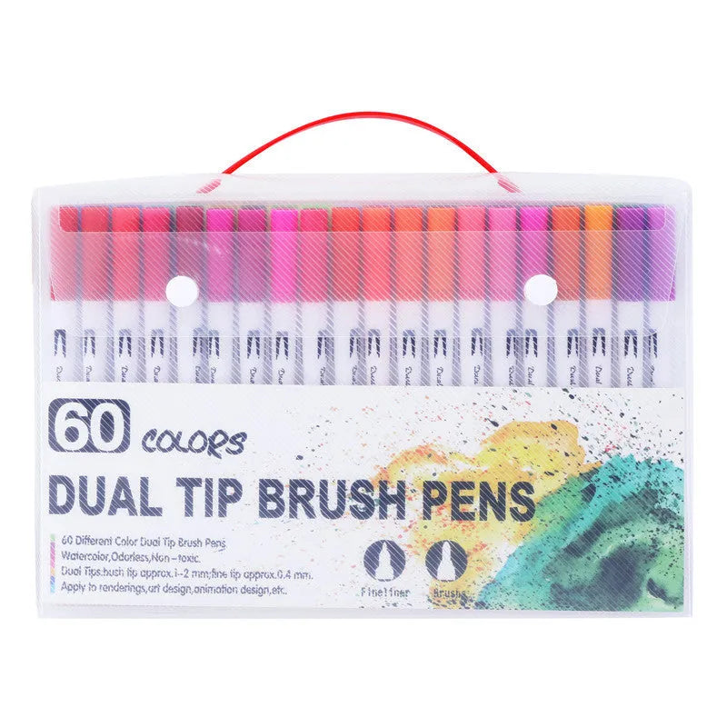 Watercolour pen set showing multiple colours creating ink wash effects on paper