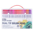 Watercolour pen set showing multiple colours creating ink wash effects on paper