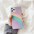 Rainbow gradient striped TPU phone case for iPhone models with Japanese-inspired design