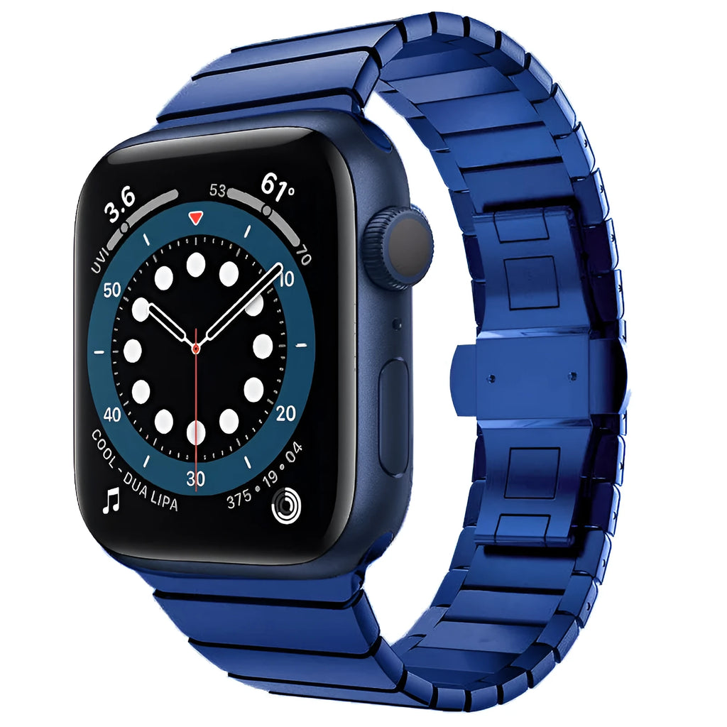 Stainless steel metal chain Apple Watch strap with butterfly buckle closure